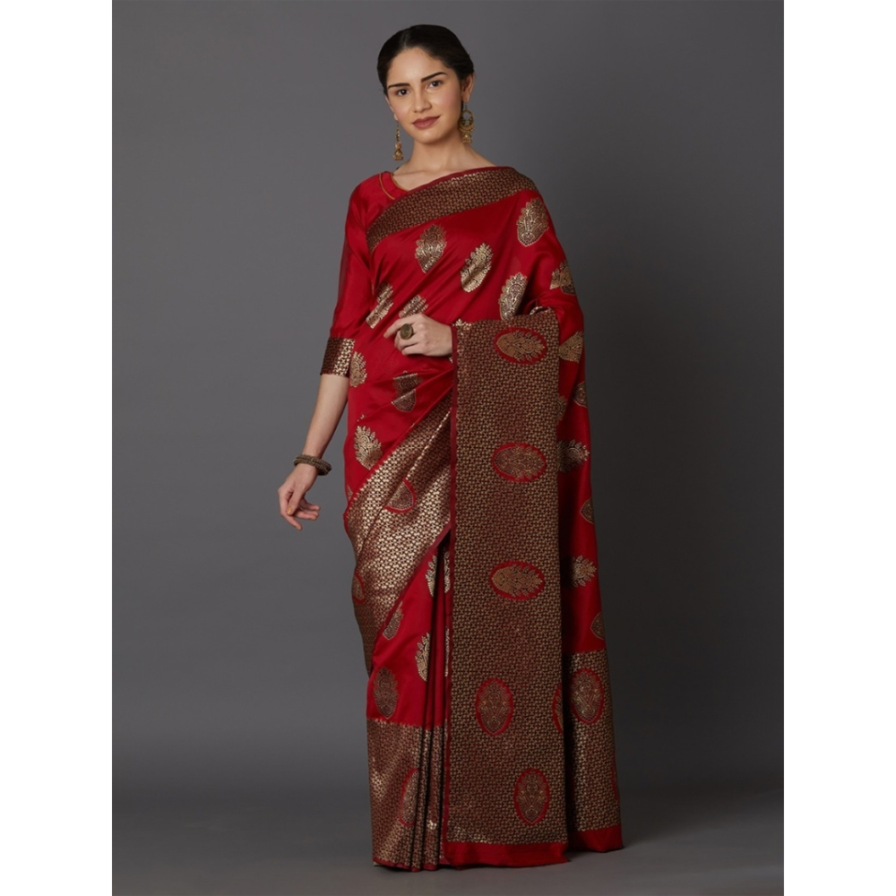 Silk Printed Gorgeous Saree With Blouse Piece For Women - Red - MN-723