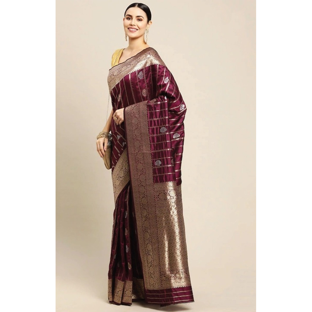 Silk Printed Gorgeous Saree With Blouse Piece For Women - Burgundy - MN-763