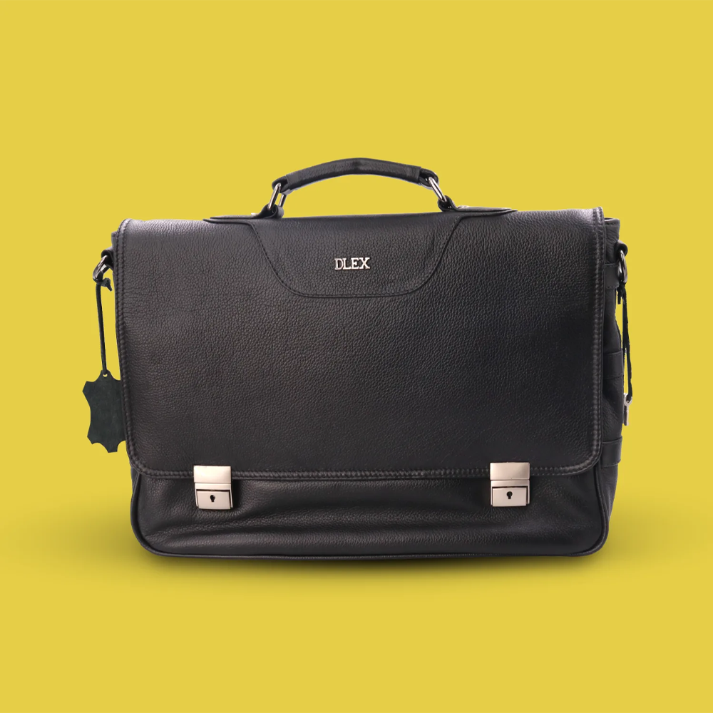Leather Office Bag - B-02 - Black