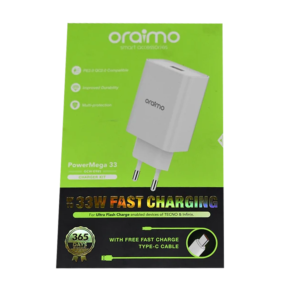 Oraimo OCW-97S+C53 Fast Charging Charger Kit 18W 2A - White