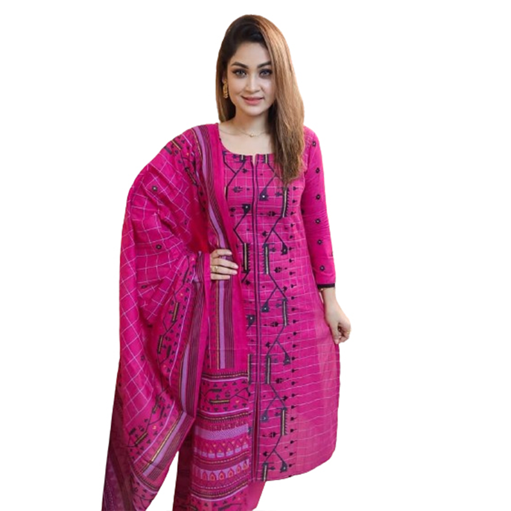 Unstitched Cotton Skin Printed Salwar Kameez For Women - Pink - 3C-100