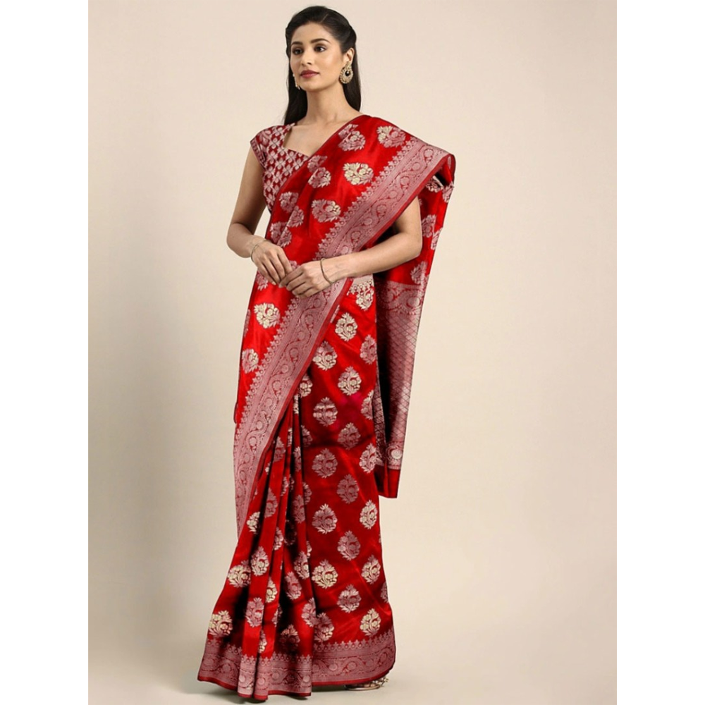 Silk Printed Gorgeous Saree With Blouse Piece For Women - Red - MN-734