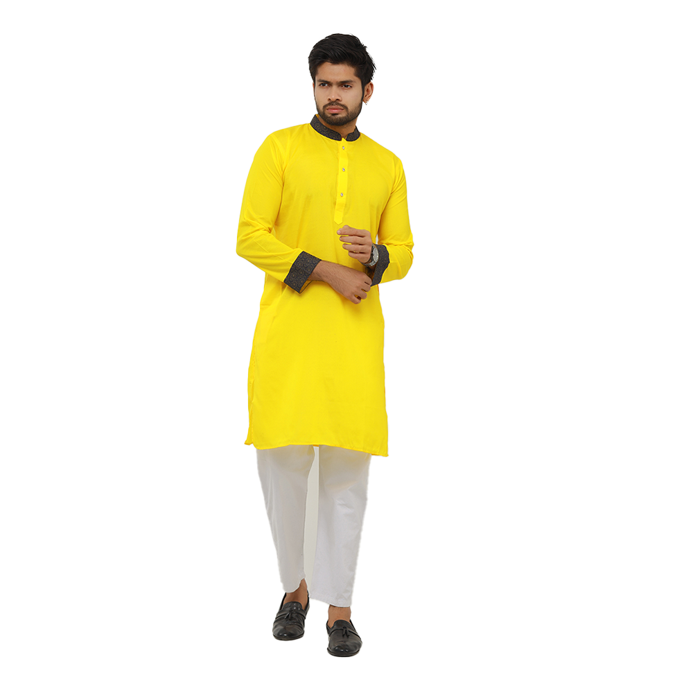 Cotton Panjabi for Men - Yellow - NZ 2024-01