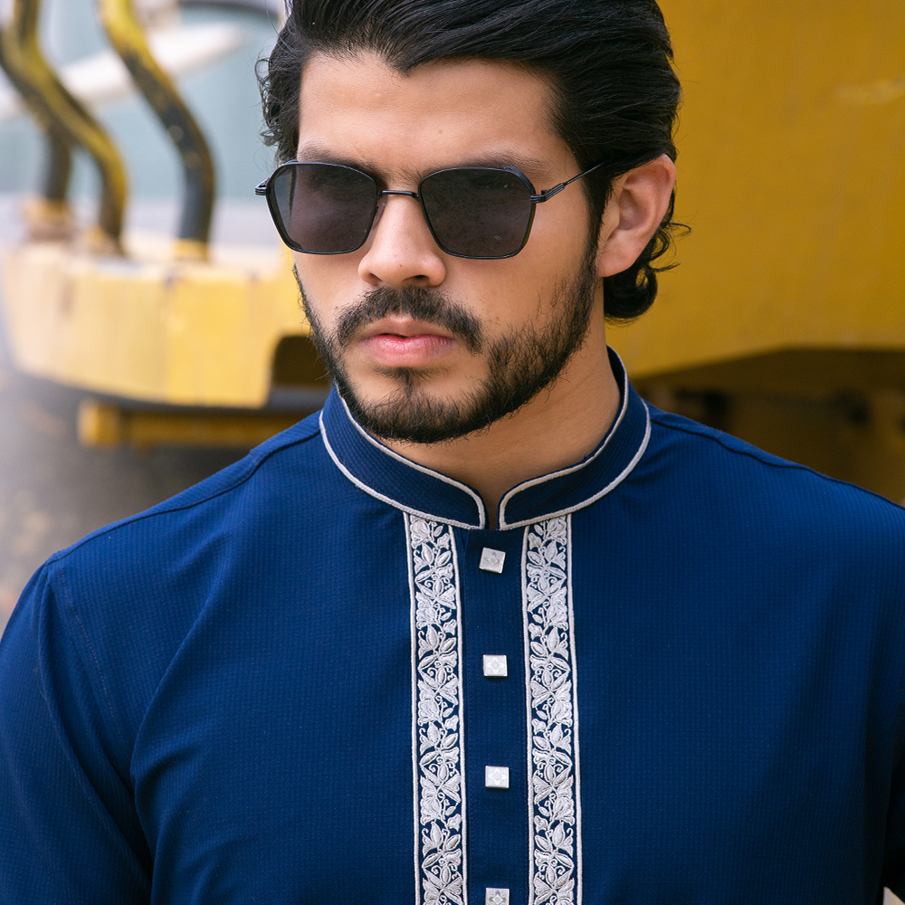Cotton Embroidery Panjabi For Men - RD-09 - Blue