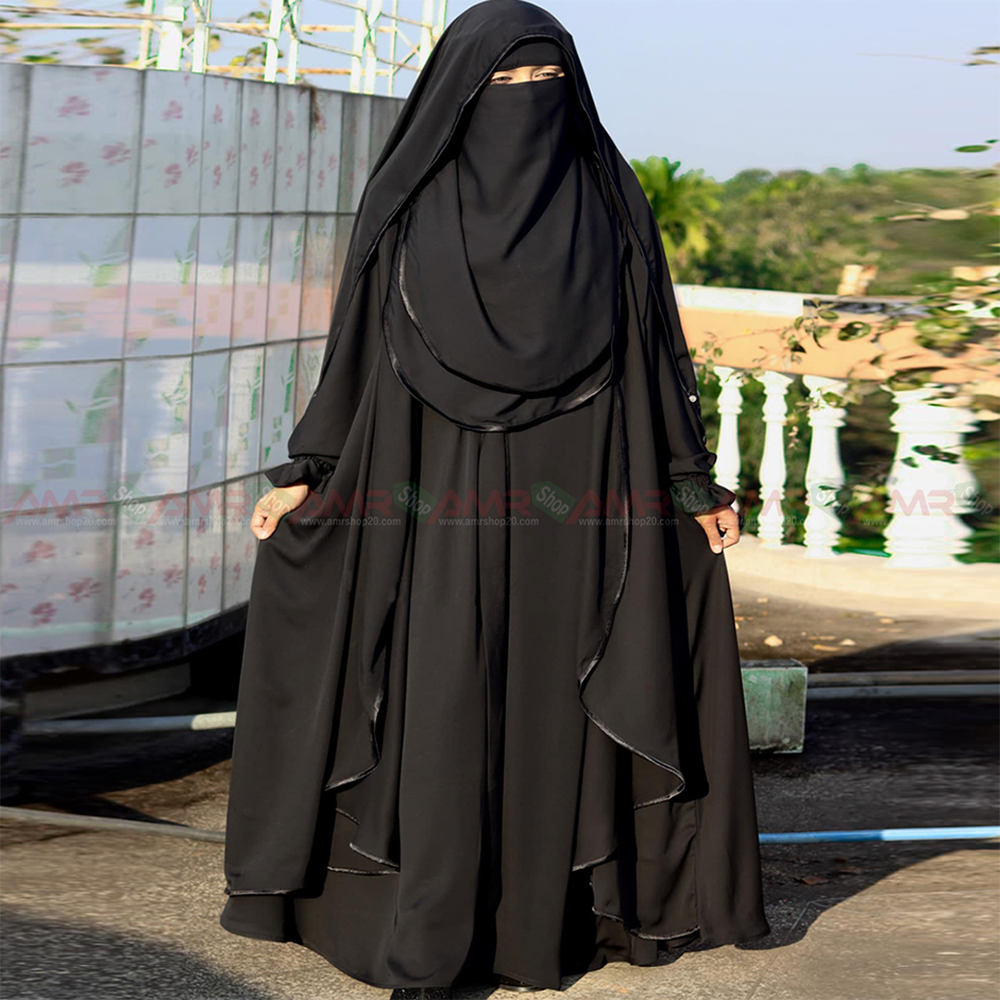 Dubai Cherry Fabric Koti System Borkha Set for Women - Black - B_481 -Black