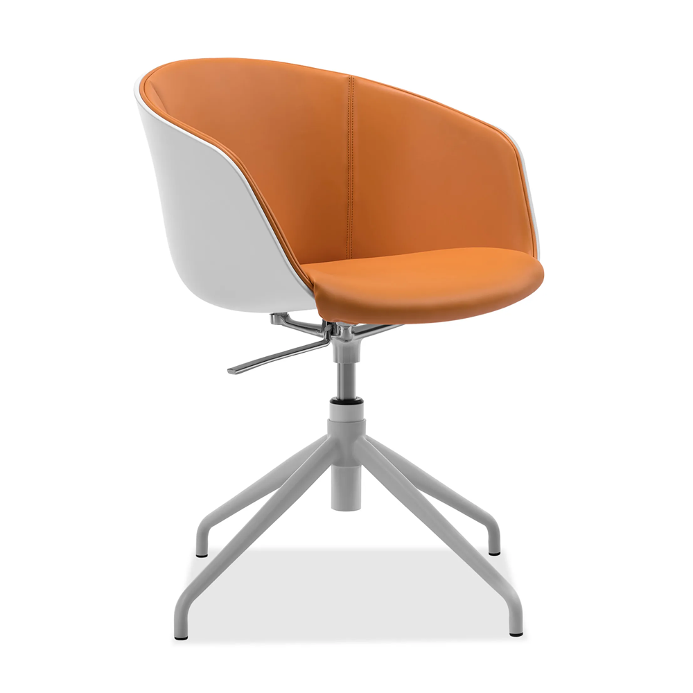 Leather Fashionable Godi Lounge Chair - White and Orange