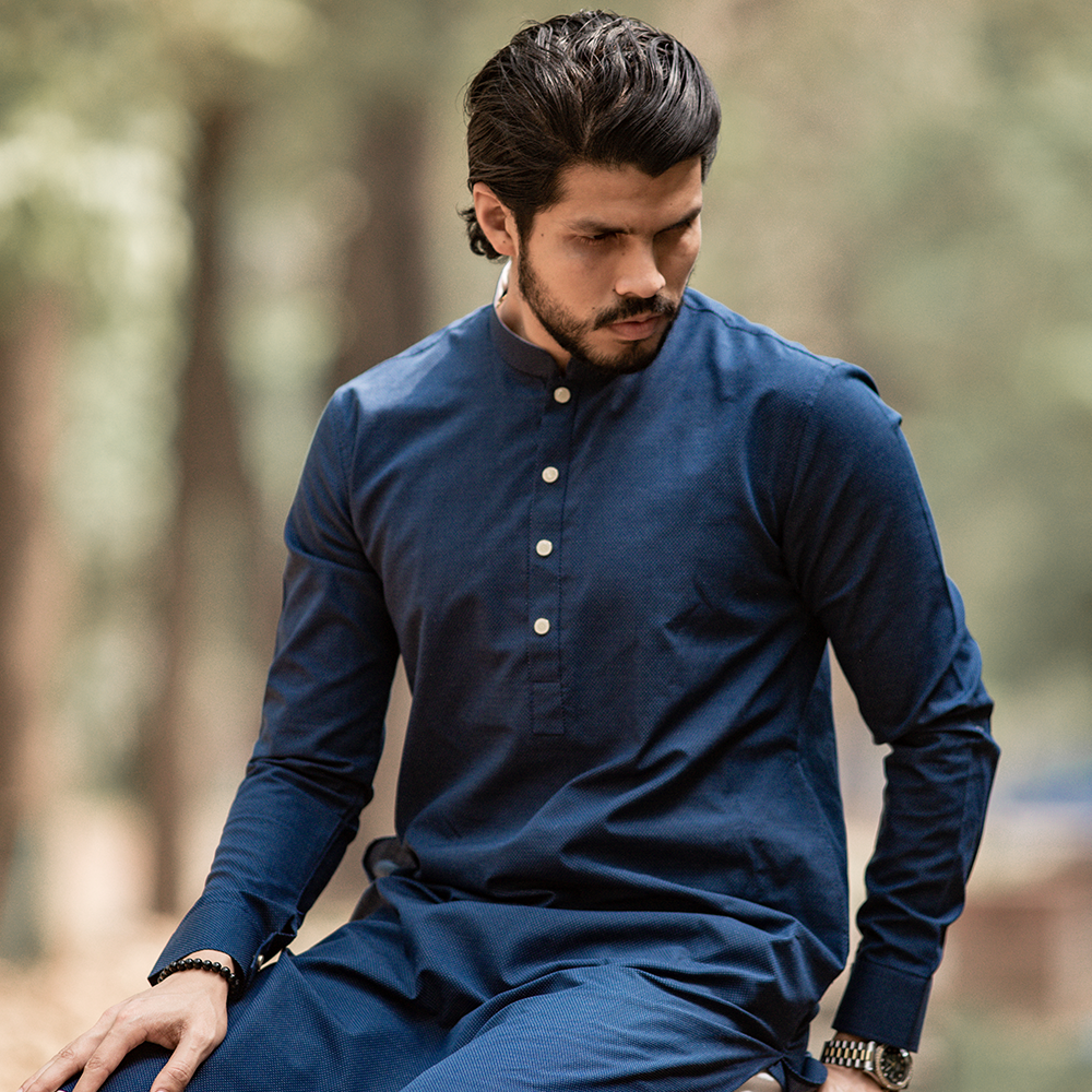 Cotton Embroidery Panjabi For Men - RD-04 - Blue