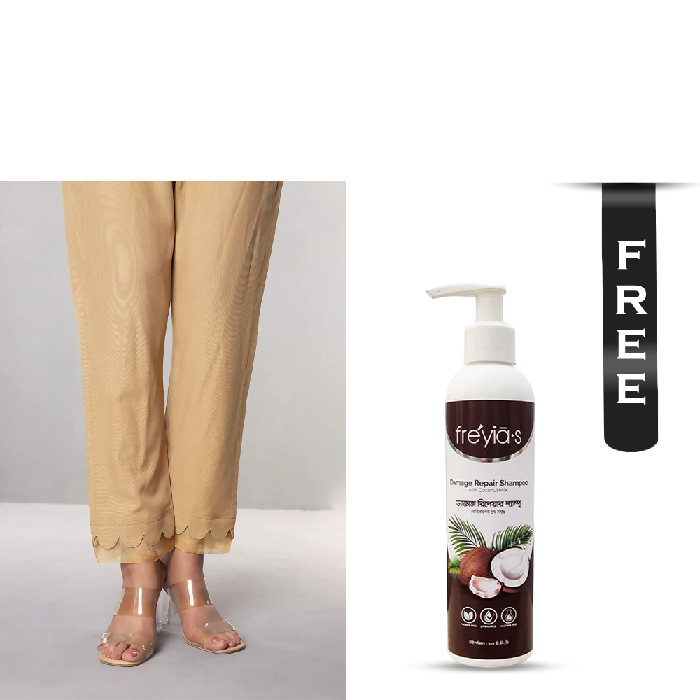 Buy Showstopper Cashmilon Fabric Straight Organza Pant for Women - P05 - Beige and Get Freyias Damage Repair Shampoo with Coconut Milk - 220ml Free