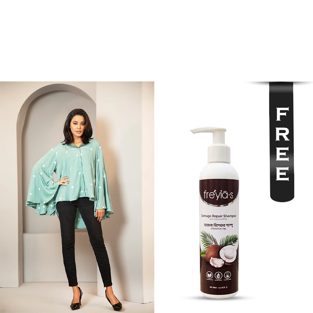 Buy Cherry Georgette Shirt for Women - 1223 000277 - Pastel Pistachio Green and Get Freyias Damage Repair Shampoo with Coconut Milk - 220ml Free