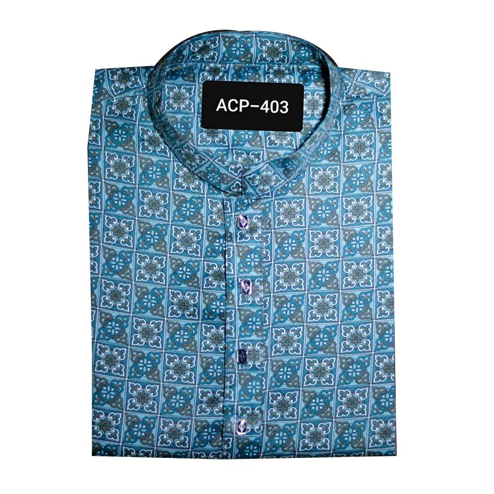 Cotton Printed Panjabi For Men - Blue - ACP-403