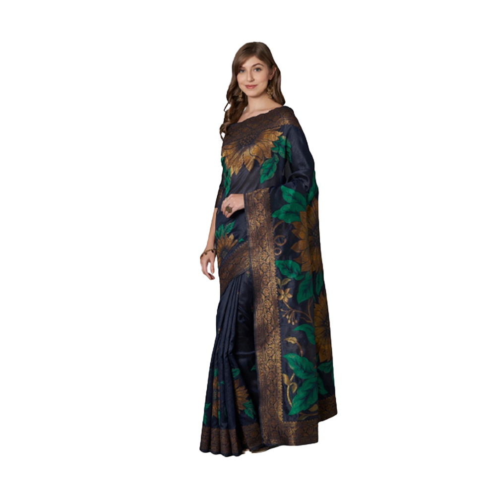 Silk Printed Saree With Blouse Piece - Multicolor - SS-51