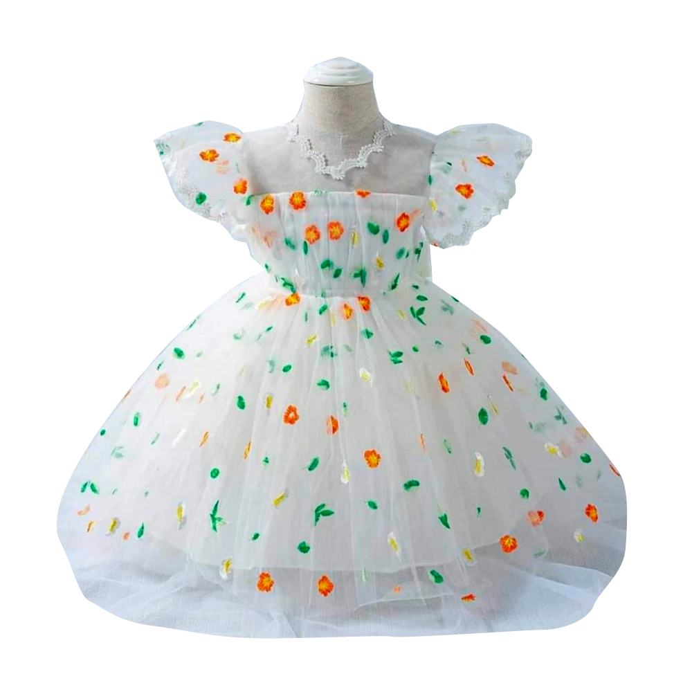 Baby Girl Party Dress - BC-07 - White And Green