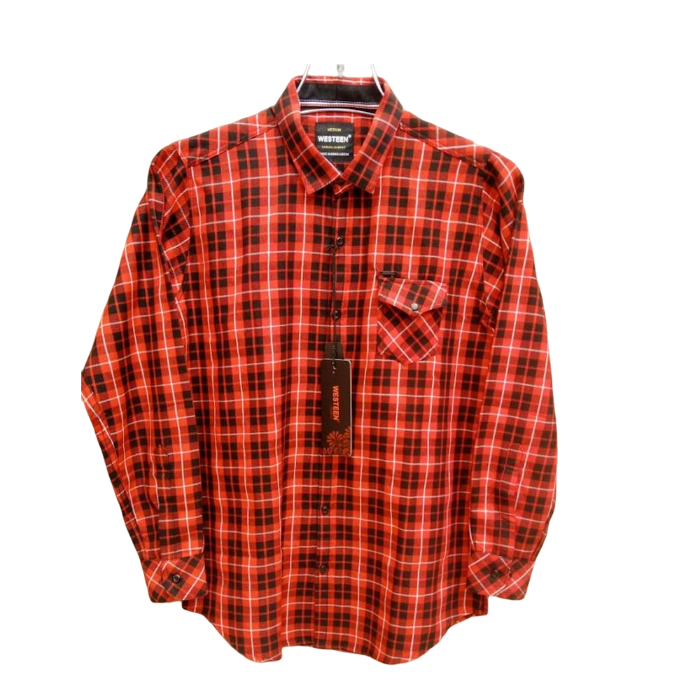 Westeen Cotton Casual Check Slim Fit Full Sleeve Shirt for Men - Red and Black - 1010835