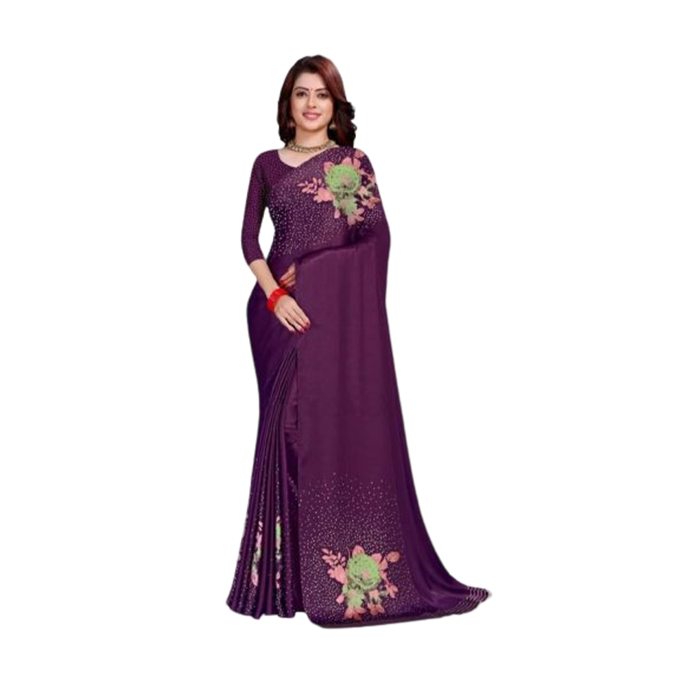 Soft Silk Digital 3D Printed Saree With Blouse Piece - Purple - SS-P26