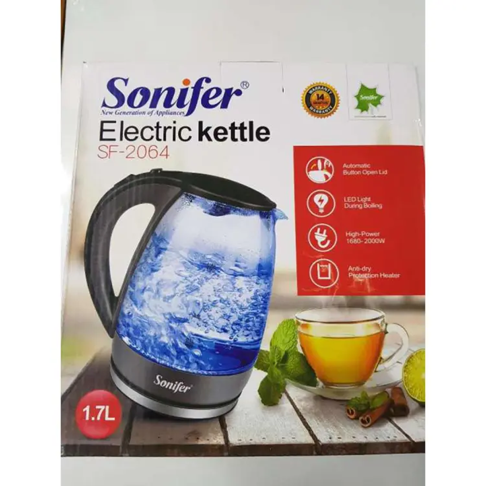 Sonifer SF-2064 Electric Glass Cordless Water Kettle - 2200W - 1.7 Liter