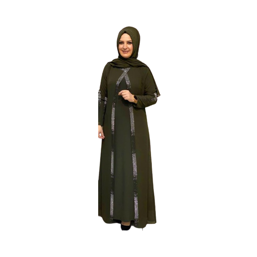 Dubai Cherry Abaya Borkha With Hijab For Women - Dark Olive  - BK-K50