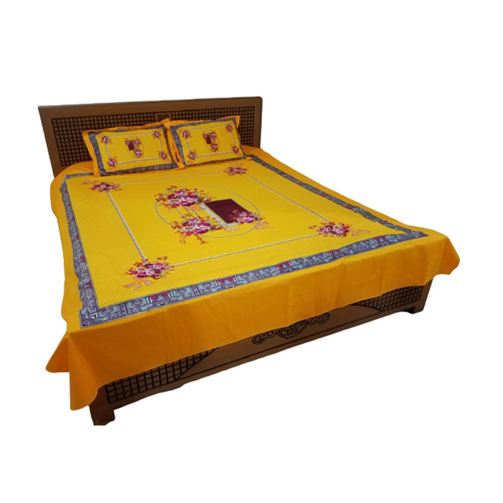 Cotton Panel King Size Bedsheet - Yellow - ST-319