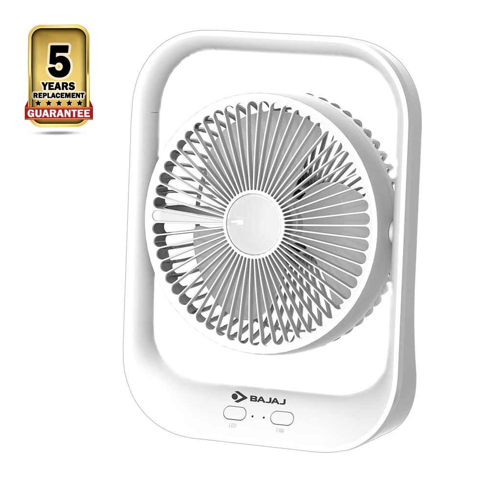 Bajaj Portable USB Charging Rechargeable Fan With Light - White