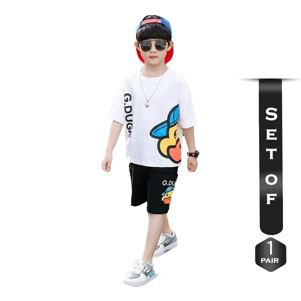 Set of Cotton Half Sleeve T-Shirt and Half Pant for Boys - White and Black - BM-17