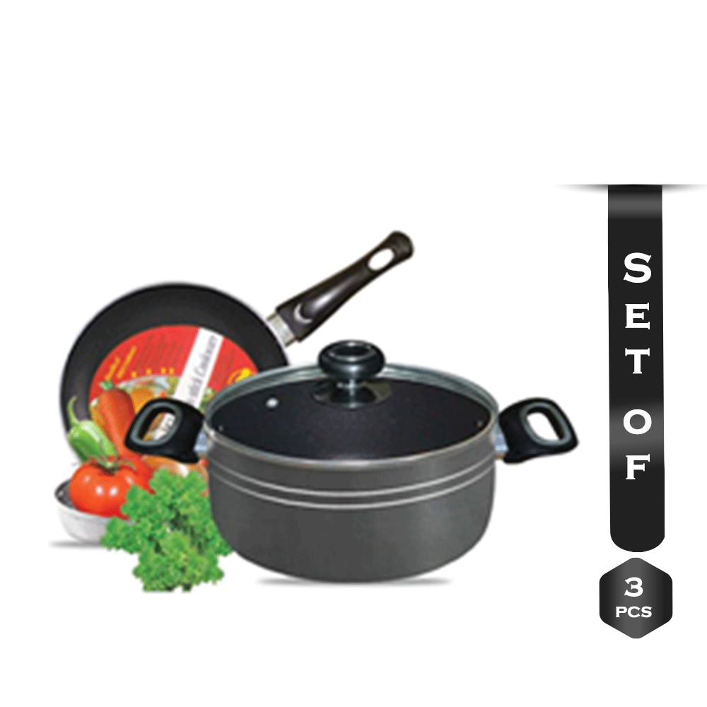 Set 3 Pcs H And S Nonstick Cookware Set - Black