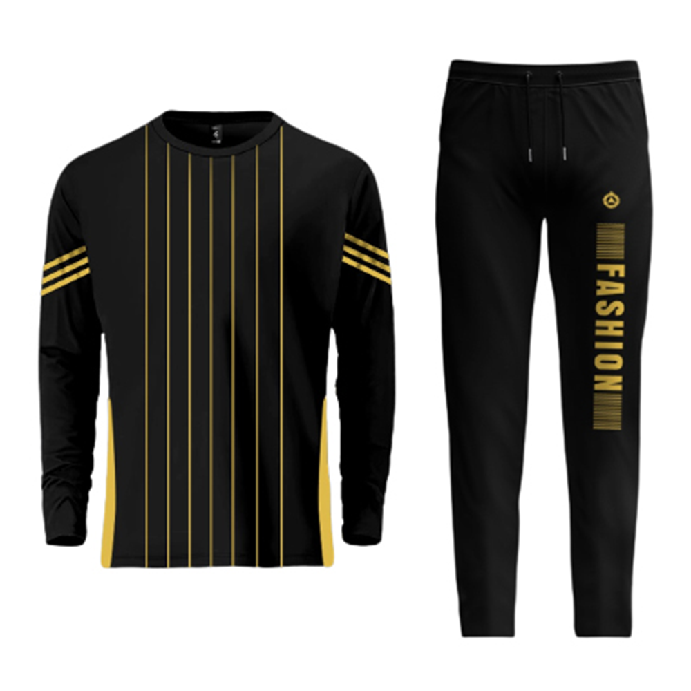 PP Jersey Full Sleeve T-Shirt With Trouser Full Track Suit - Black - HT-13