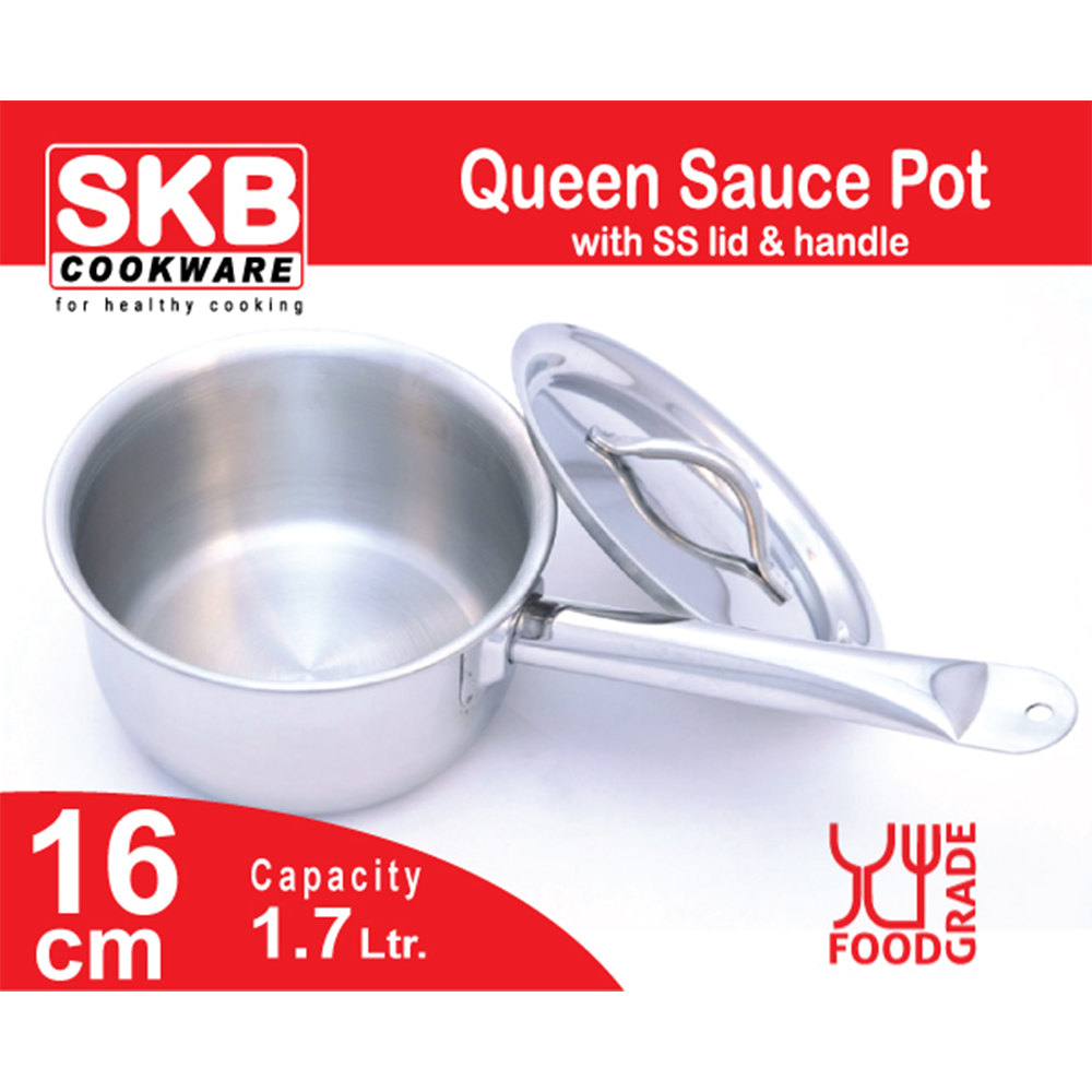 Queen Sauce Pot with SS Lid & Long Handle - 16 cm - 1.7 Liter - Pot 1026