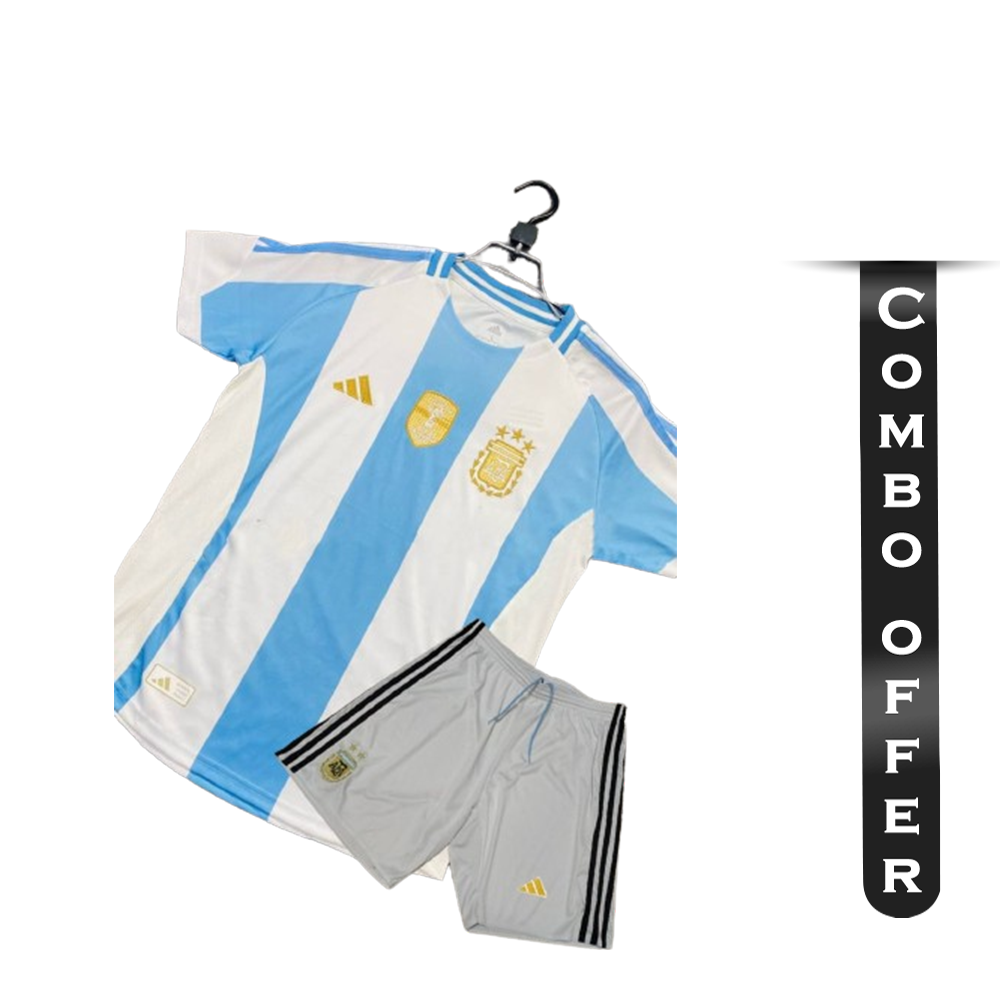 Combo Of Argentina Copa America Mesh Cotton Short Sleeve Home Jersey With Short Pant 2024
