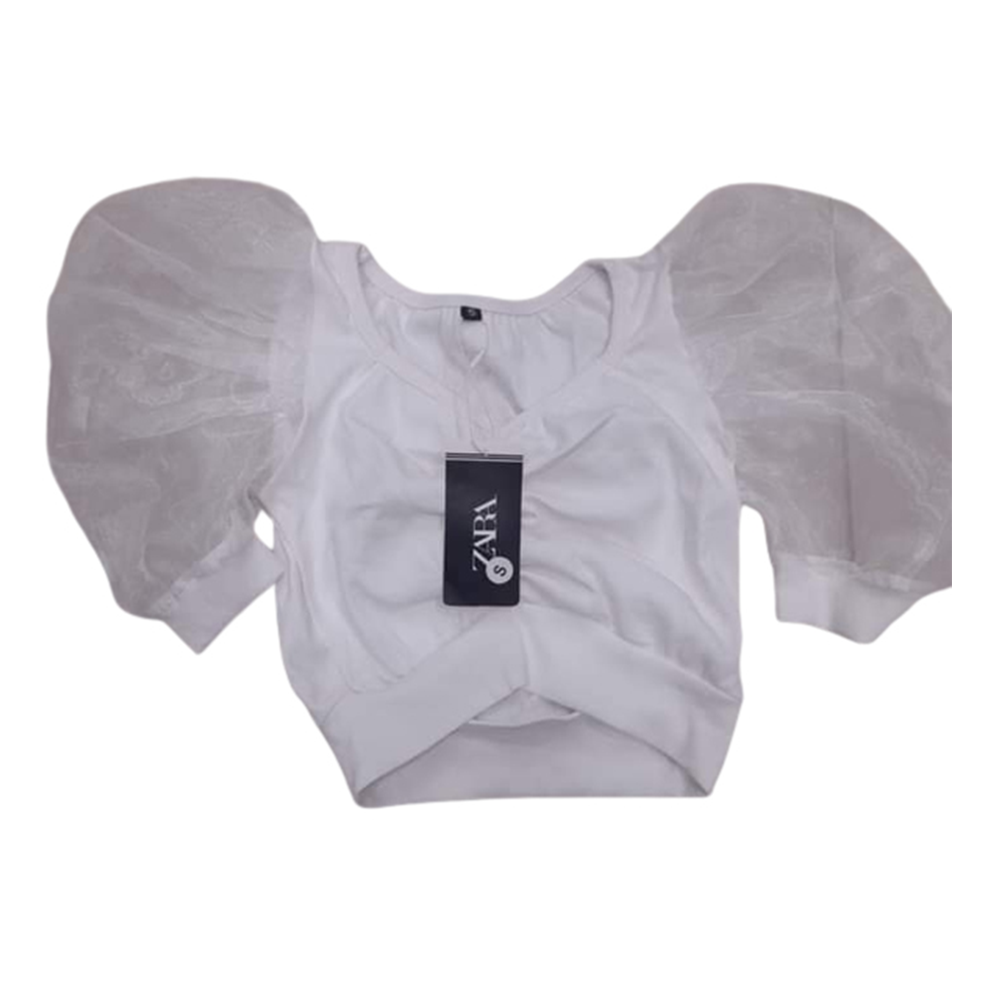 Cotton Half Sleeve Tissue Crop Tops and Blouse For Women - White - TP-53