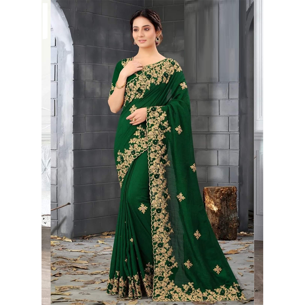 Indian Georgette Saree with Blouse Piece for Women - Green - HS-00021