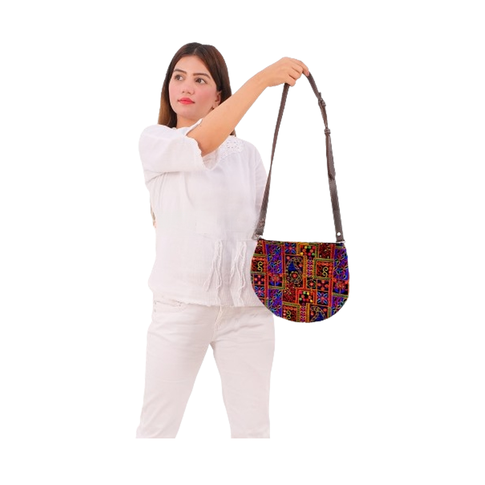 Cotton and Nylon Jaipuri Monipuri Handmade Printed Hand Bag For Women - Multicolor