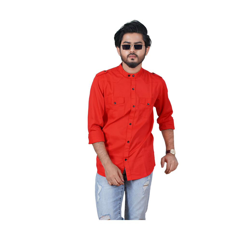 Mixed Cotton Full Sleeve Casual Shirt For Men - Red