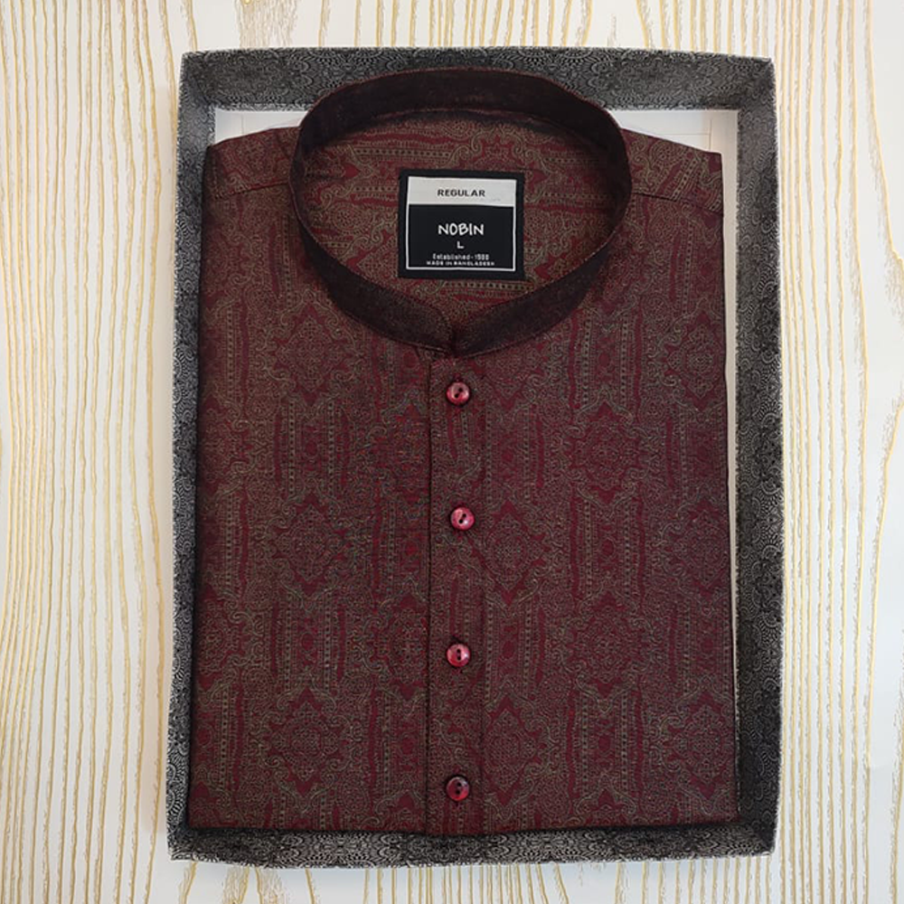 Nobin Cotton Casual Panjabi For Men - Red - F-261