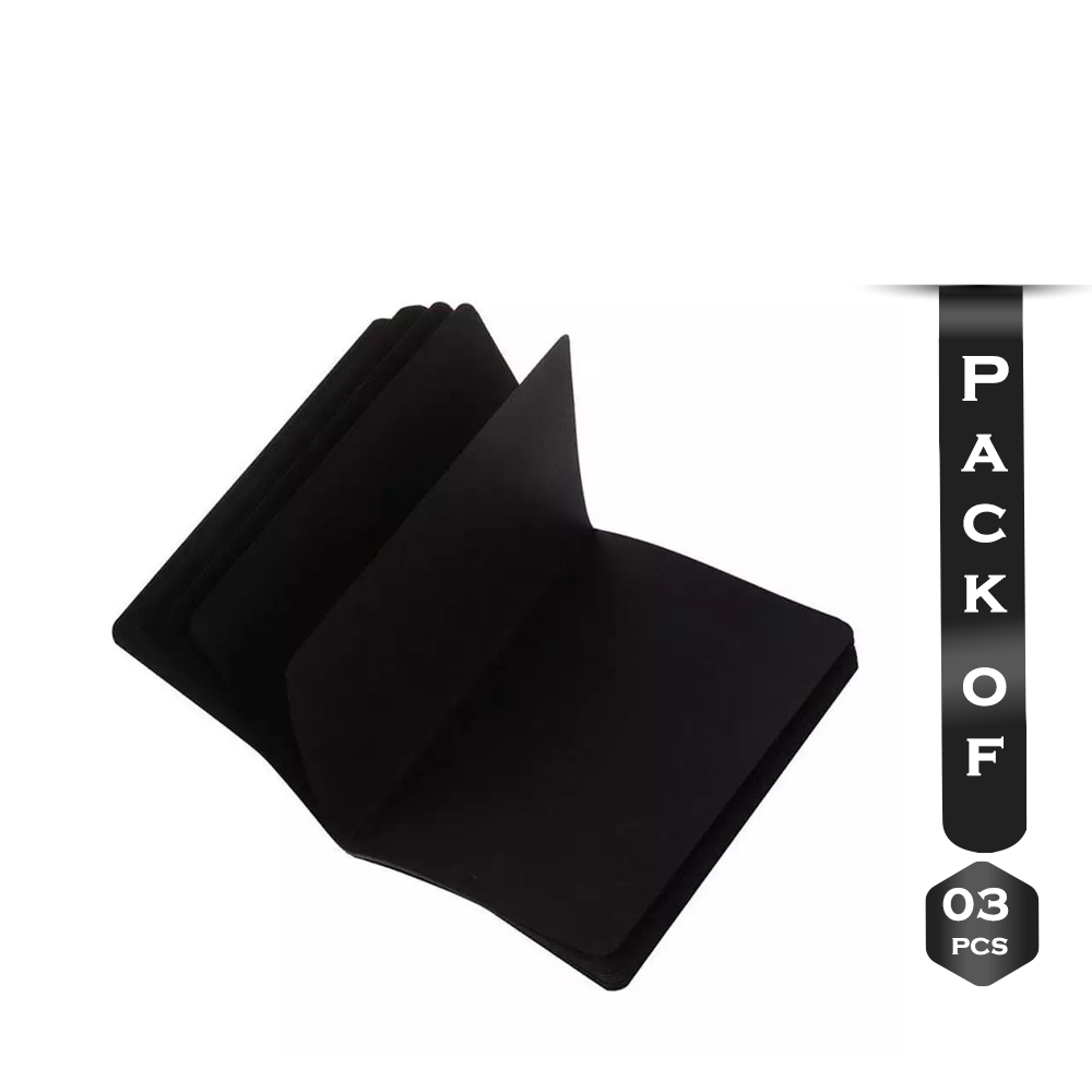 Pack of 3 Pcs Vintage Retro Pocket Sketch Black Kraft Paper Art Book 60 Pages