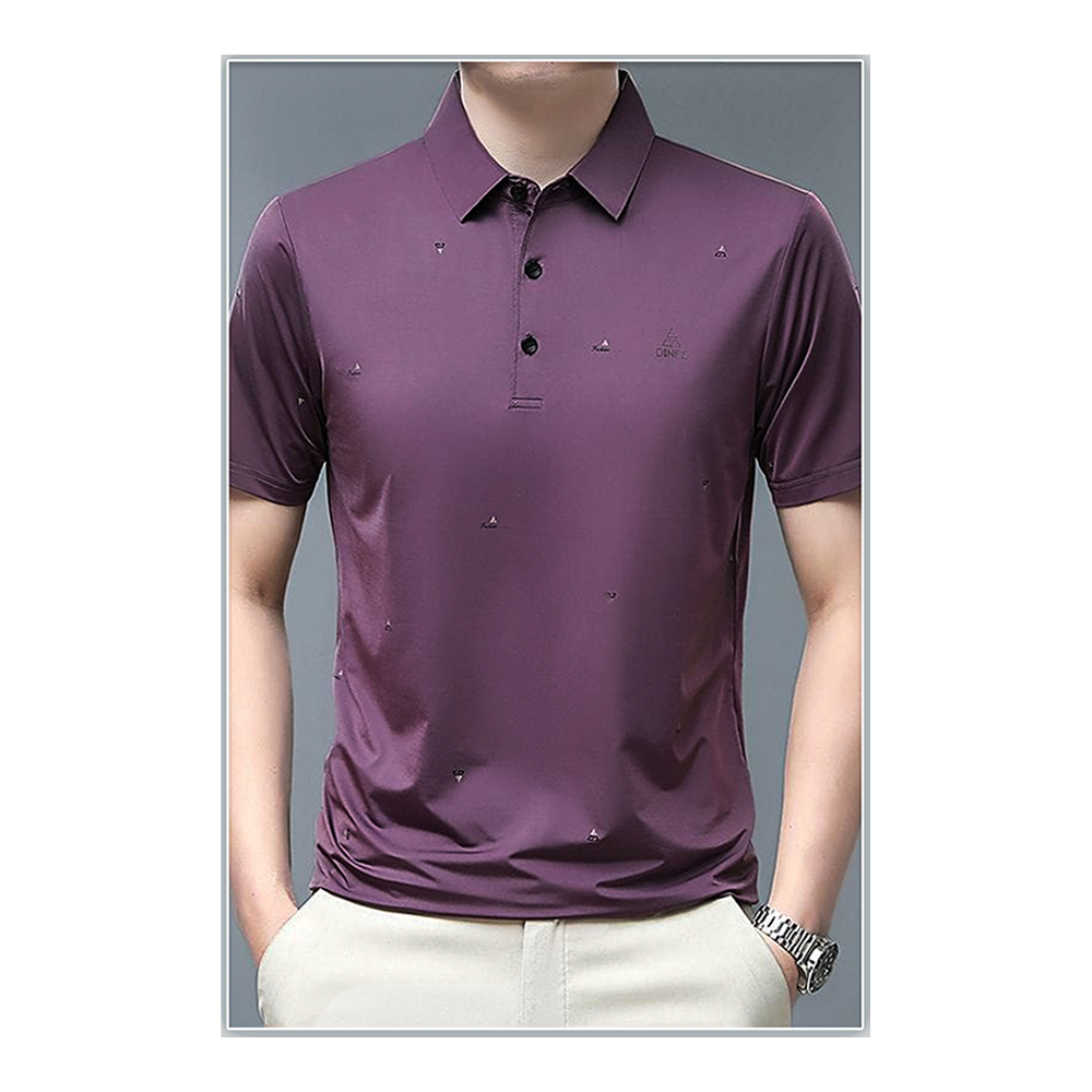 Stitch Half Sleeve Polo Shirt For Men - Maroon POLO - 004