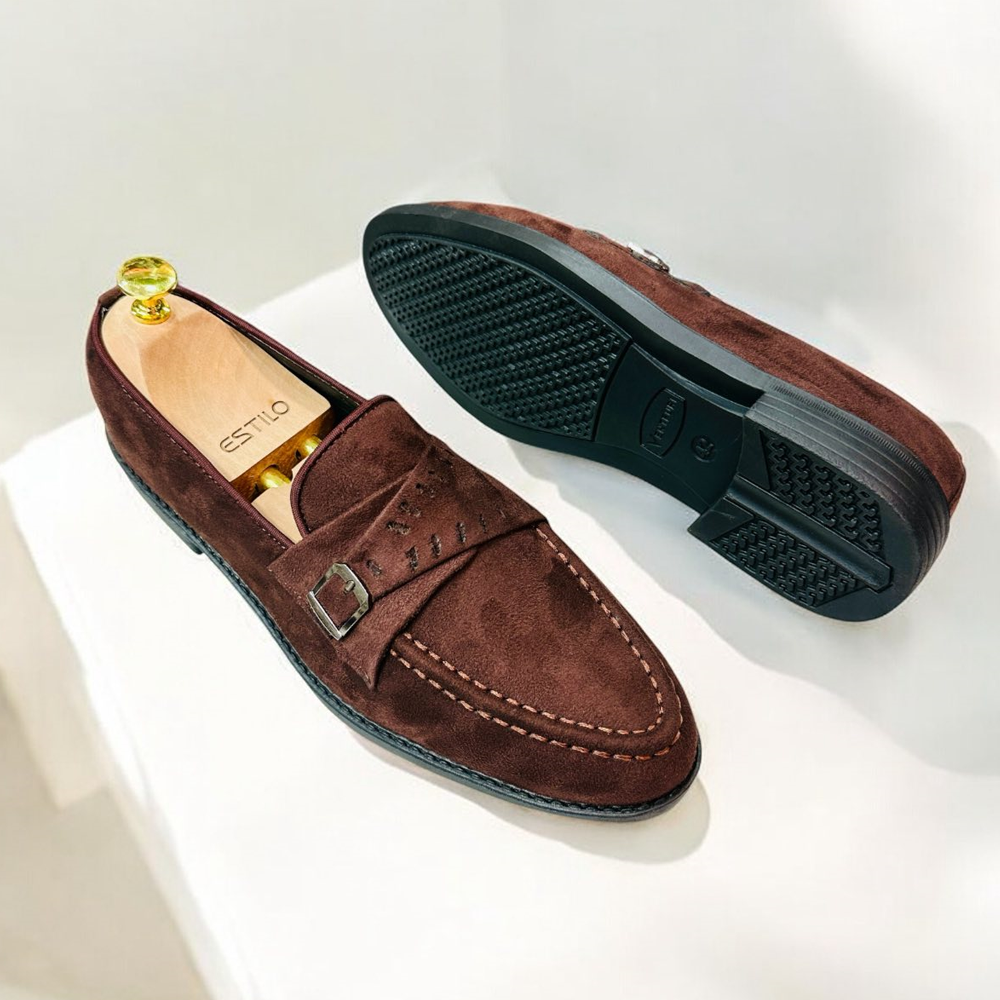 Suede Leather Cross Tassel Shoes - Chocolate - T5