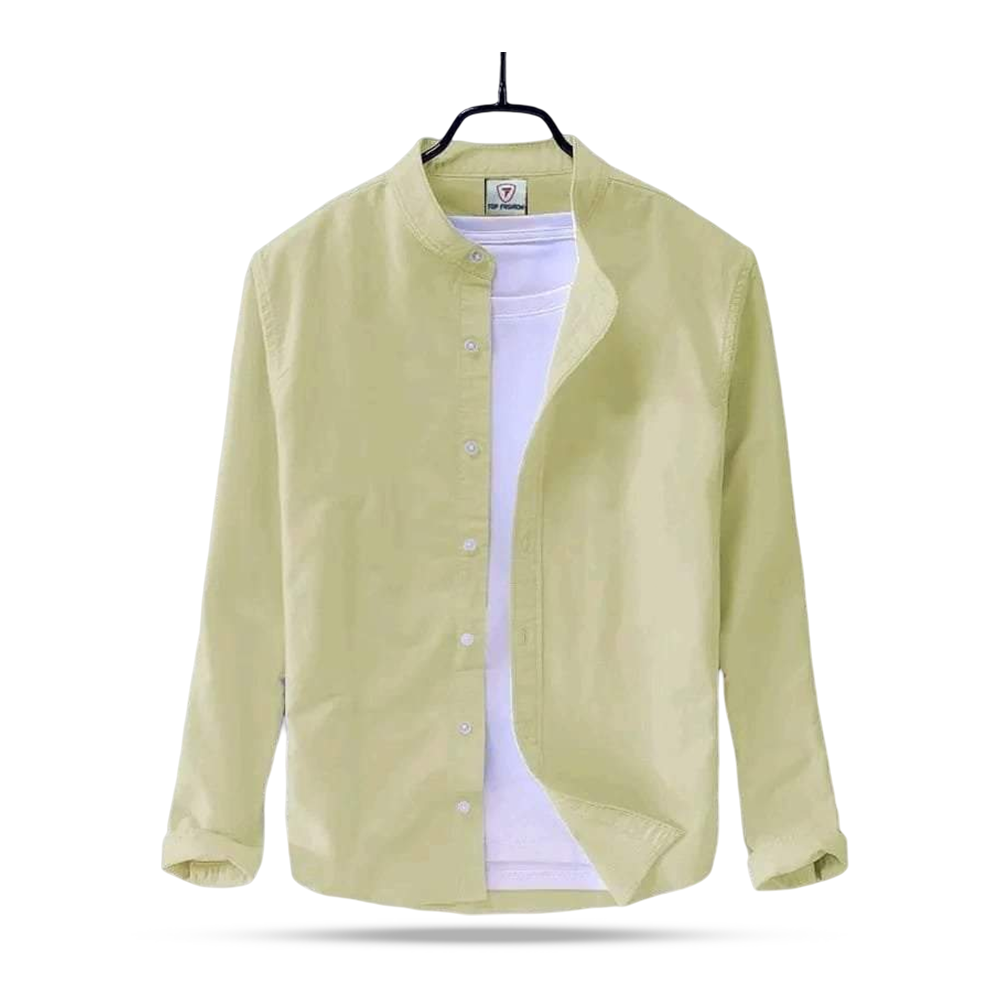 Oxford Cotton Full Sleeve Band Collar Shirt For Men - Lemon - OP08