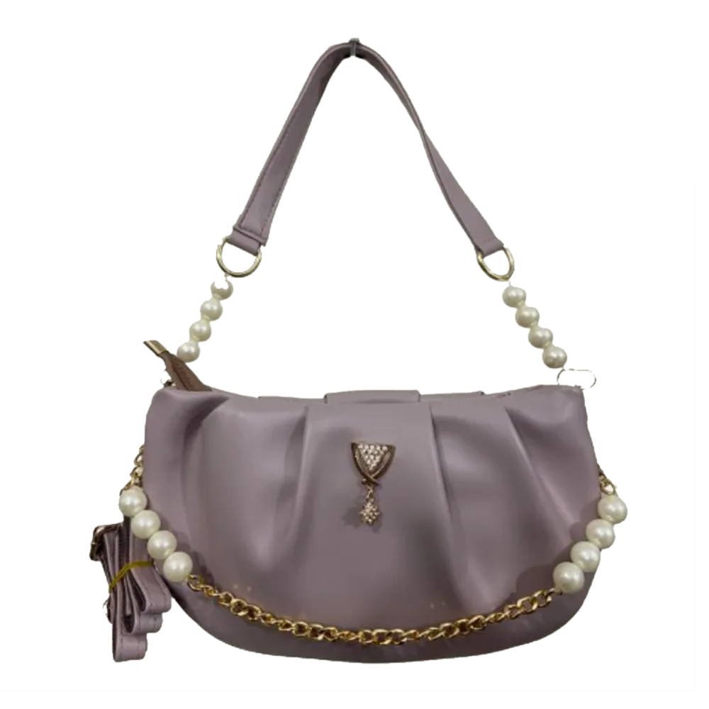 Leather Pearl Kuchi Shirley Crossbody Shoulder Bag for Women - Cream