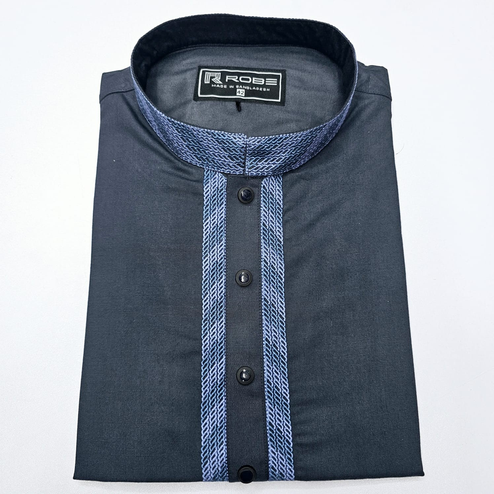  Cotton Embroidery Panjabi For Men - Blue - 5567