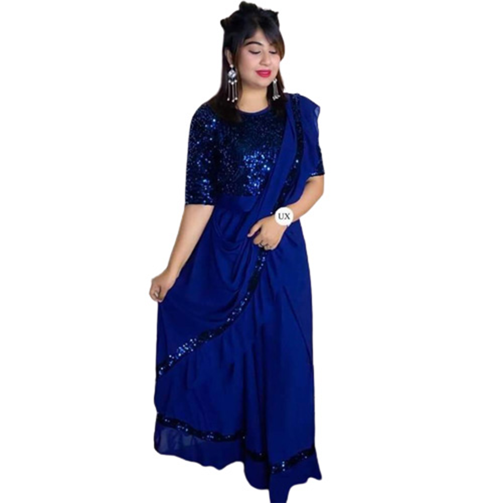 Georgette Skirt Saree For Women - Blue - SK-01