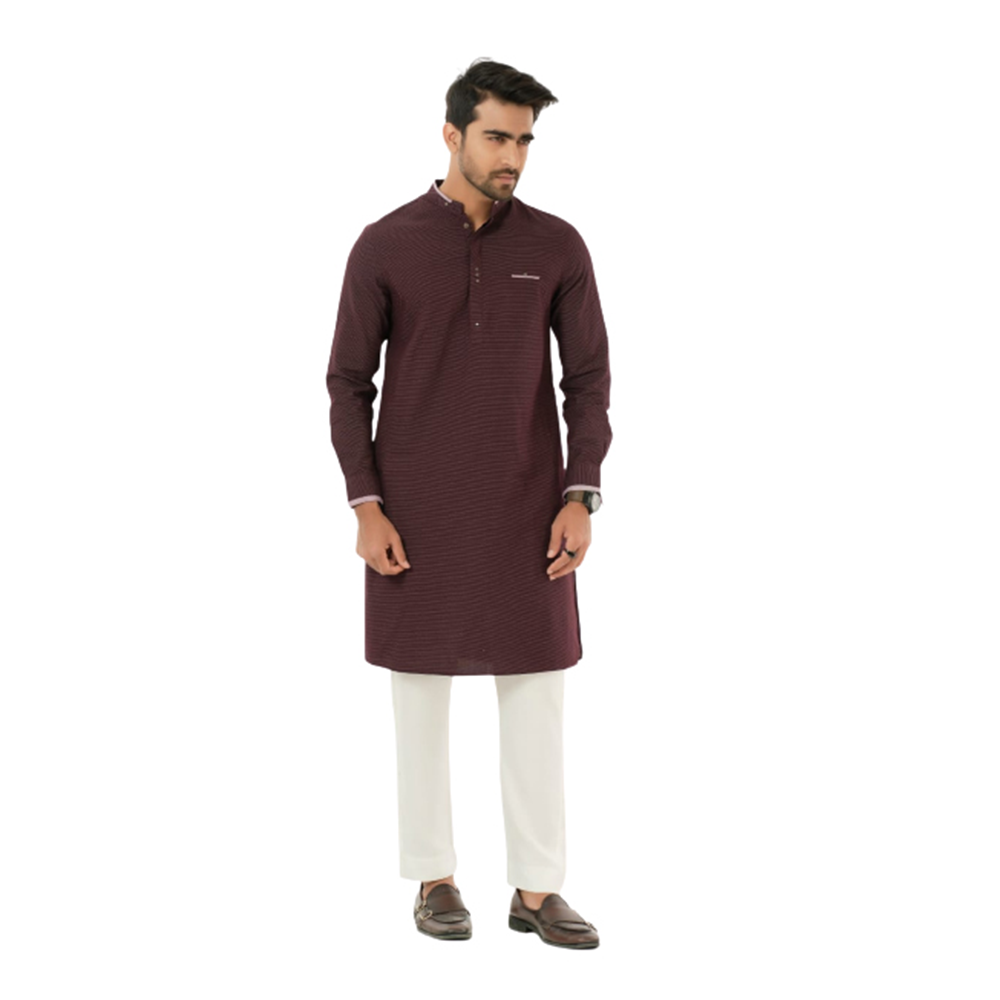 Cotton Semi Long Panjabi For Men - Maroon- PS-31