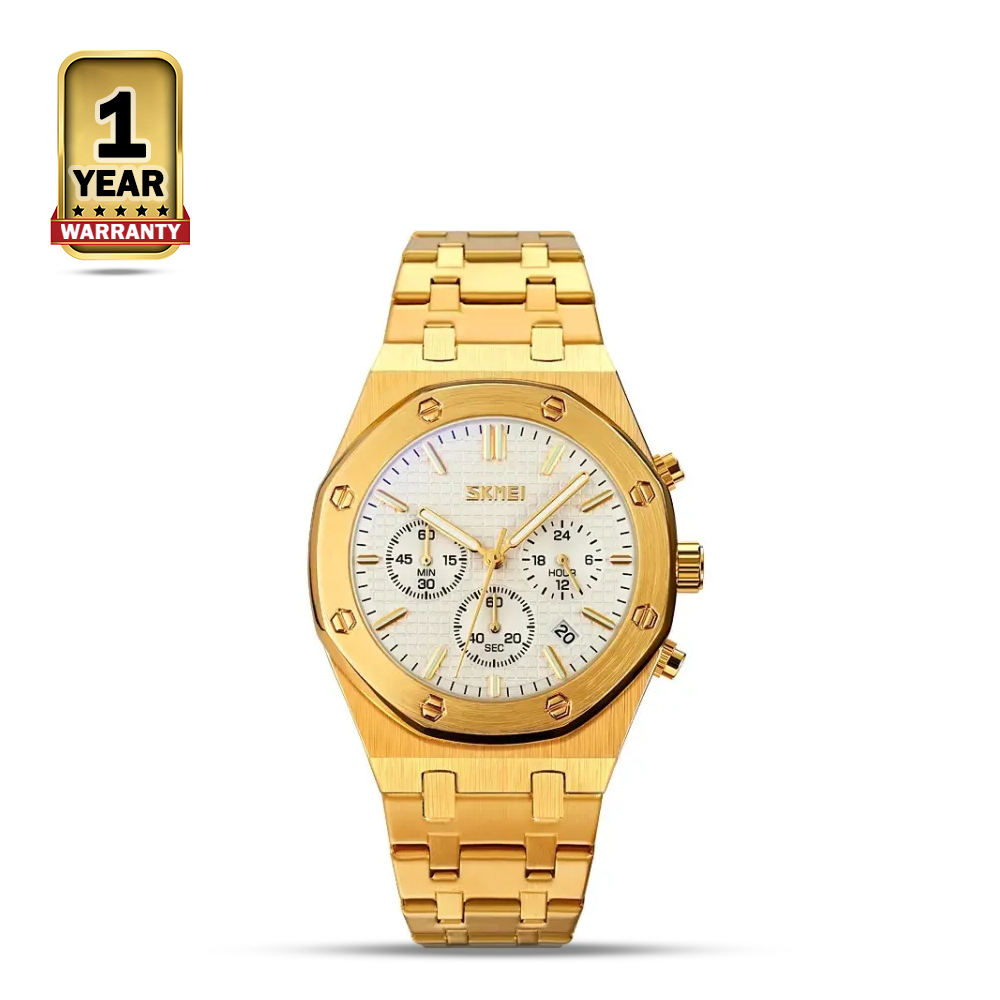 SKMEI 9296 Stainless Steel Business Luxury Quartz Watch For Men - White and Golden