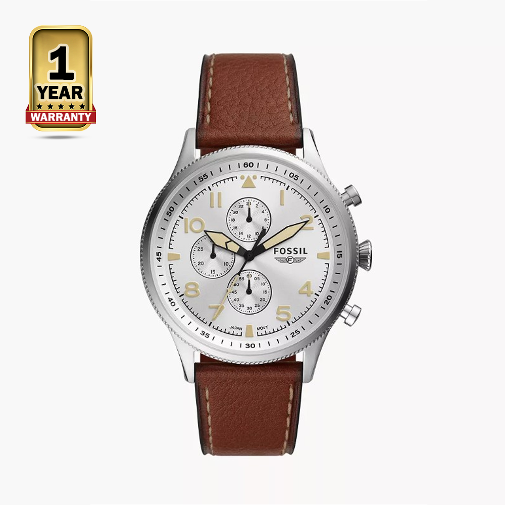 Fossil FS5809 Stainless Steel Quartz Wristwatch For Men - Silver and Brown