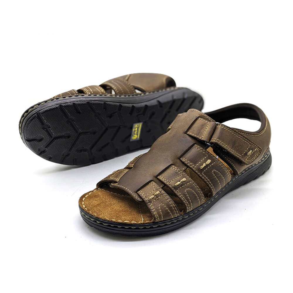 Premium Leather Soft Cross Sandal For Men - Chocolate - EFS-11