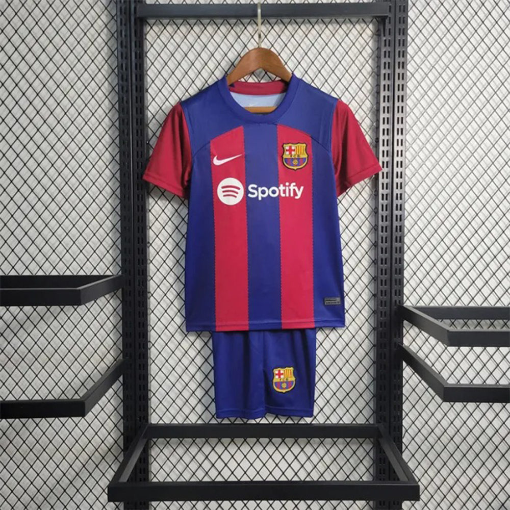 Barcelona Mesh Cotton Half Sleeve Fan Version Home Jersey With Short Pant 2023-24 Season