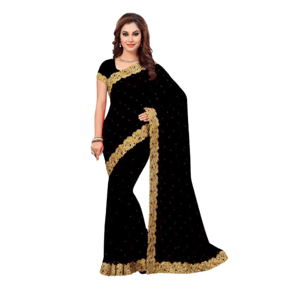 Soft Weightless Georgette Saree With Blouse Piece For Women - Black - SJ-42