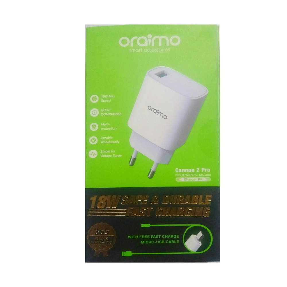 Oraimo OCW-97S+M53 Fast Charging Charger Kit 18W 2A - White