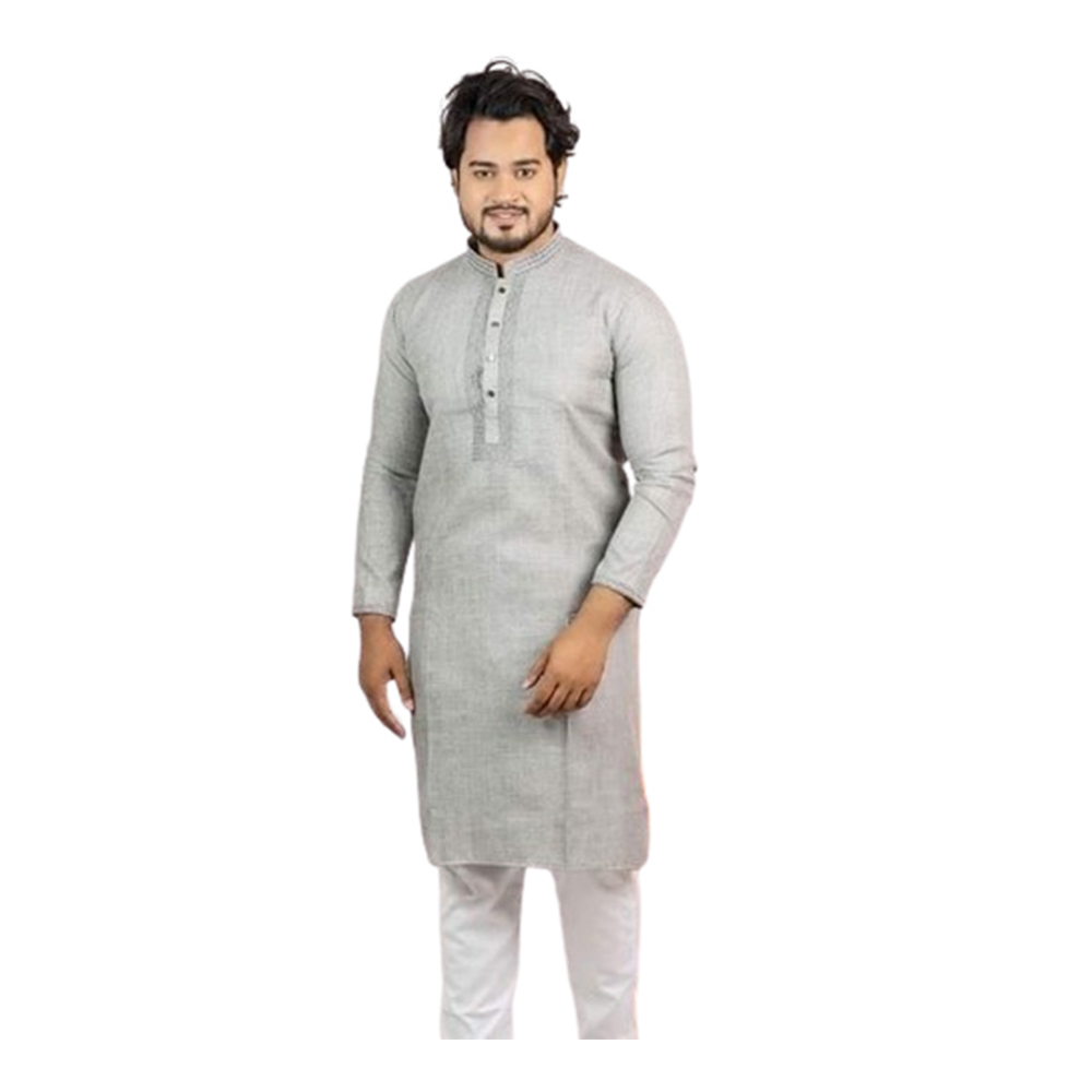 Cotton Embroidery Semi Long Panjabi For Men - P-N8