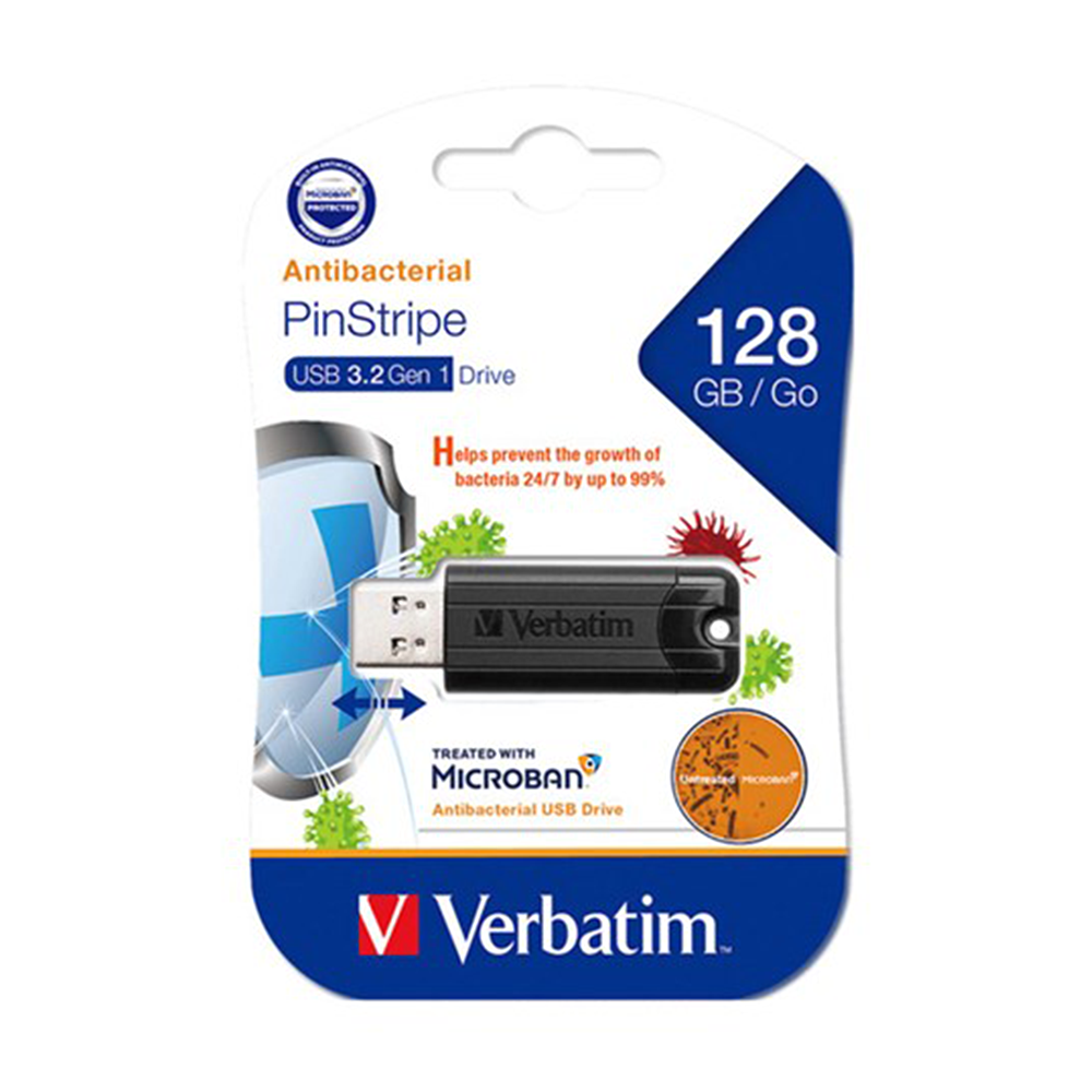 Verbatim Antibacterial Pinstripe USB 3.0 Drive - 128GB - 66777 - Black