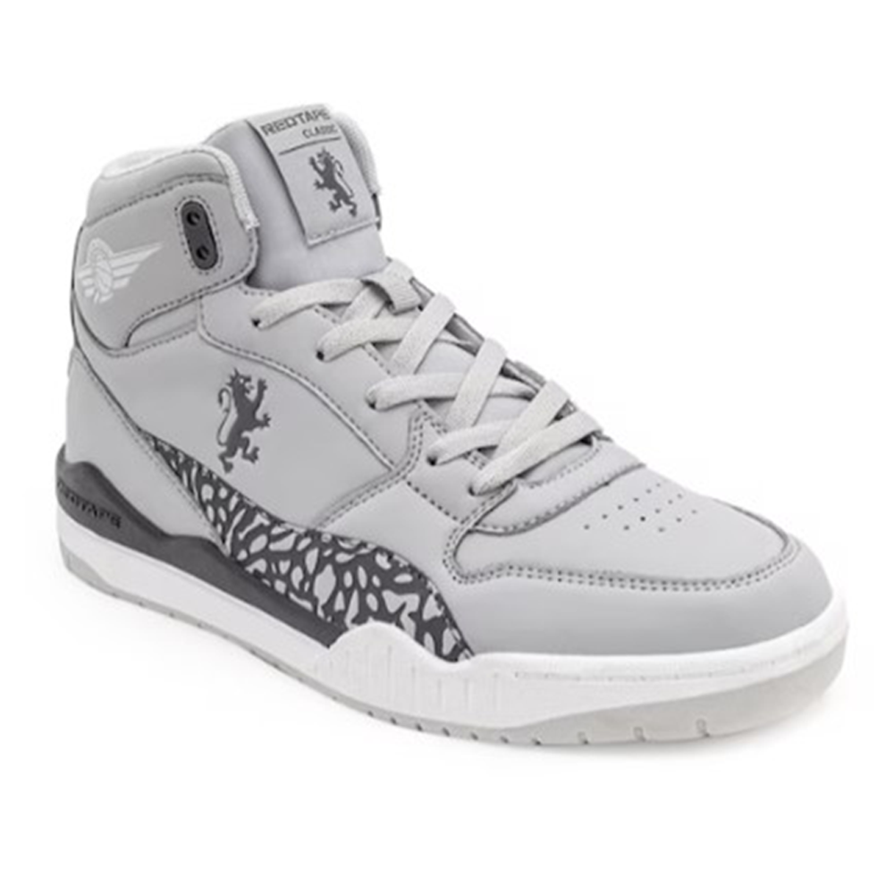 Red Tape RSL0315 Synthetic Mid-Top Printed Slip-Resistant Basics Sneakers for Men - Grey