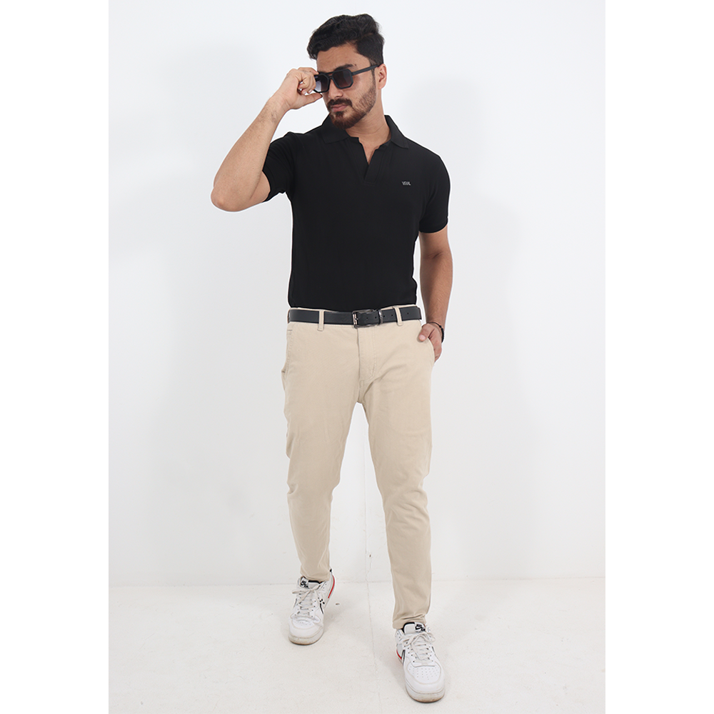 Cotton Jacquard Polo For Men - Black - VL- 1346